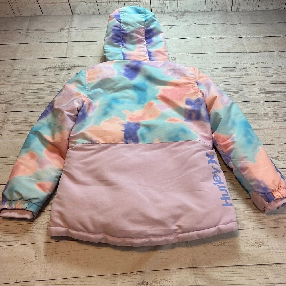 Hurley Snow Jacket Pockets Buttons Pink Tie Dye Youth Girls Size‎ Large 14/16